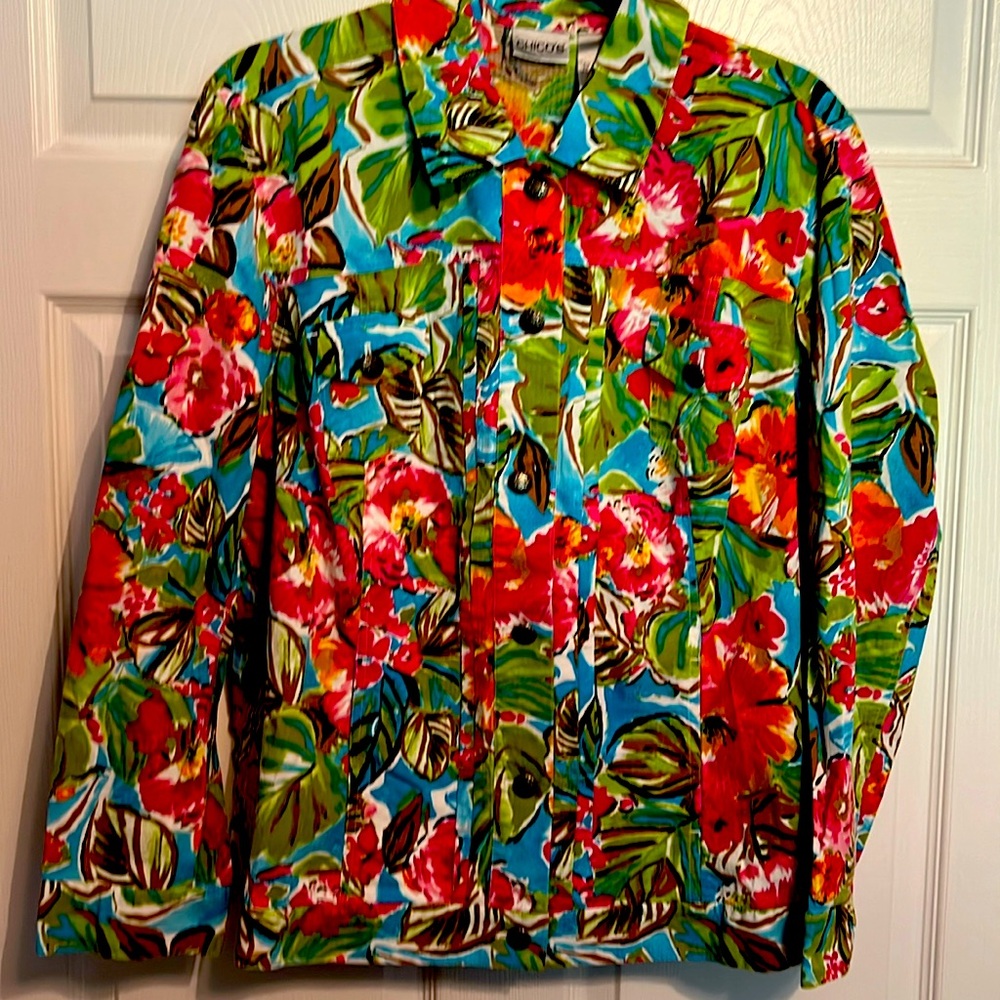 Chico’s Size 3 (16) Muticoloted Jacket Unlined Metal Colored Buttons Long Sleeve